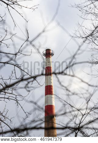 Industrial Chimney. Air Pollution And Global Warming Concept