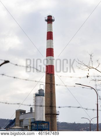 Industrial Chimney. Air Pollution And Global Warming Concept