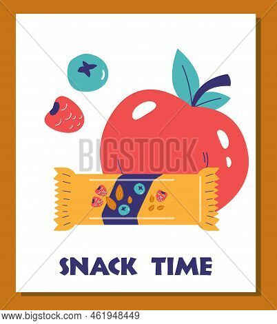 Healthy Snack Banner Or Poster Template Flat Cartoon Vector Illustration. Fast Natural Food Snacks A