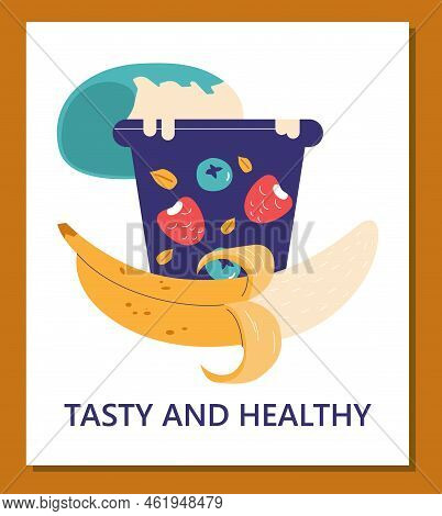 Tasty And Healthy Snack Poster Template, Flat Vector Illustration.
