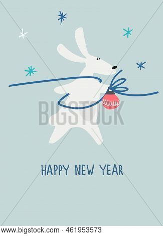 New Year Greeting Card With Water Rabbit, Zodiac Animal For 2023. Horoscope Bull And Hand-lettered G