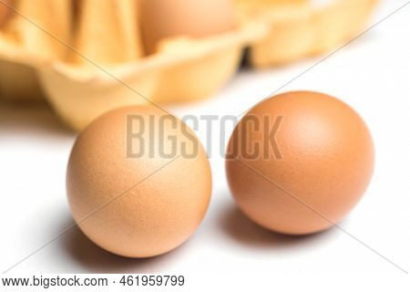 Chicken Eggs Isolated On White Background Close
