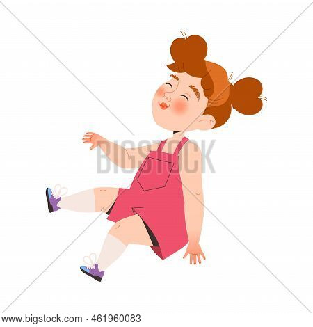 Playful Redhead Little Girl In Shortalls Cheering Enjoying Summer Vector Illustration