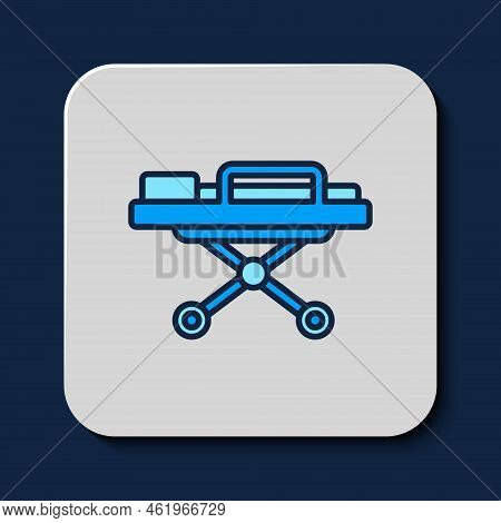 Filled Outline Stretcher Icon Isolated On Blue Background. Patient Hospital Medical Stretcher. Vecto