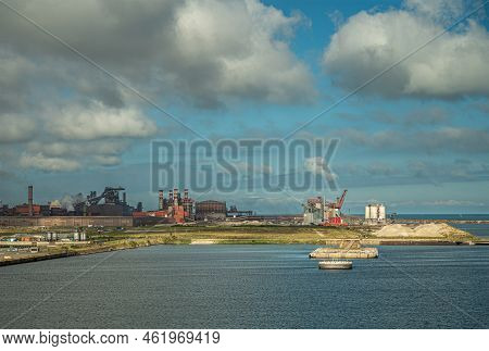 Europe, France, Dunkerque - July 9, 2022: Port Scenery. Looking Slightly West To Coal Power Plant An