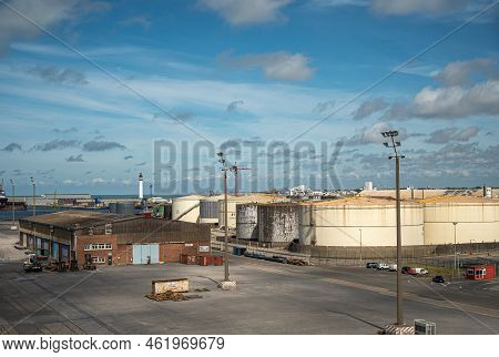 Europe, France, Dunkerque - July 9, 2022: Port Scenery. Barra Snm Terminal And Office Building In Fr