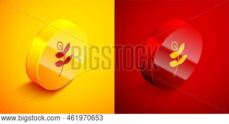 Isometric Willow Leaf Icon Isolated On Orange And Red Background. Circle Button. Vector