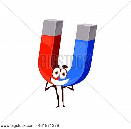 Cartoon Cute Magnet Character. Isolated Vector Magnetic Tool For Physics Educational Classes. Funny 
