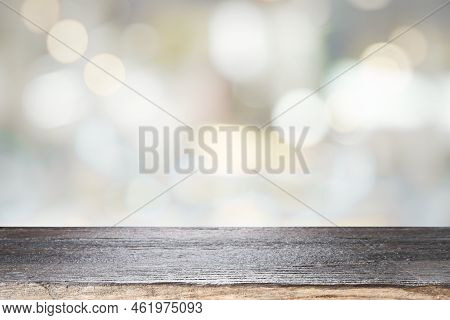 Empty Wooden Table Top, Counter, Desk Background Over Blur  Bokeh Light Background, Wooden Table, Sh