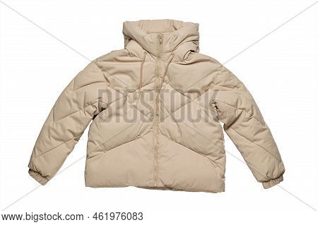 Warm Light Jacket With Insulation Insulated On A White Background. Clothes For Cool Weather. Flat La