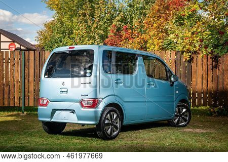 Novosibirsk, Russia - September 16 , 2022: Blue Suzuli Wagon R, Back View. Photography Of A Modern C