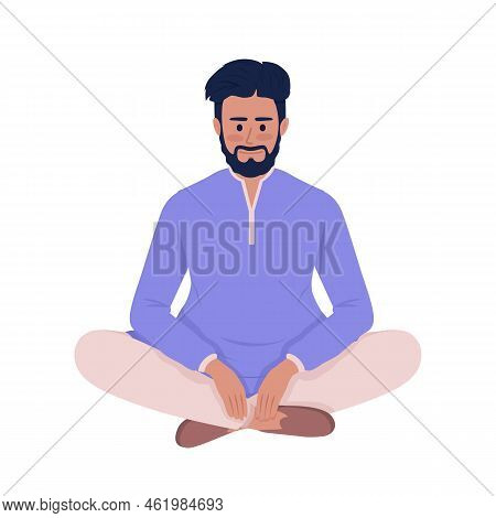 Smiling Bearded Man In Traditional Attire Semi Flat Color Vector Character
