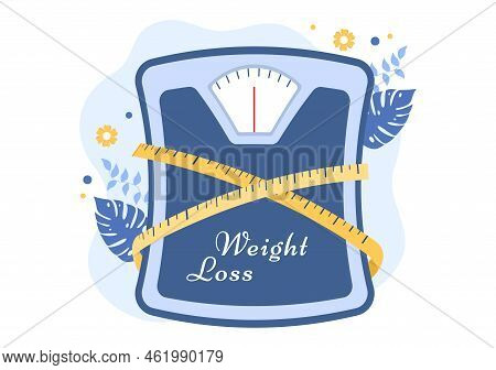 Weight Loss Template Hand Drawn Cartoon Flat Illustration Of People Overweight Doing Exercise, Train