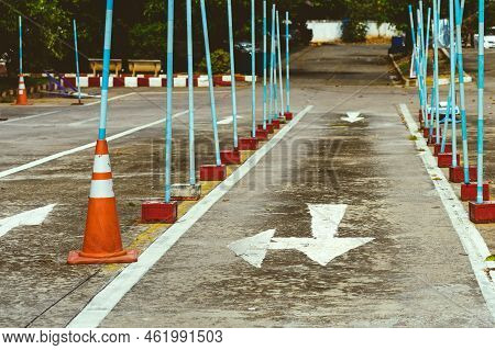 Driving Test And Training Area With Simulate Test For Driving License. Driving School Practice Traff
