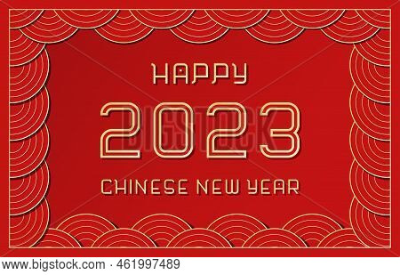 Vector Flat Illustration With Text - Happy Chinese New Year 2023. Template For Festive Banner In Tra
