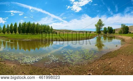 View of a river in Maderuelo, Segovia province, Castilla Leon in Spain