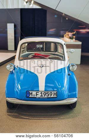 MUNICH, GERMANY - JUNE 17, 2012: Bmw Isetta Small Car On Show In Bmw Museum  on June 17th , 2012 in