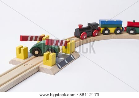 Car On Crossing With Train Coming