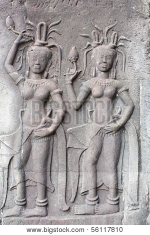 Low relief carving in Angkor Wat
