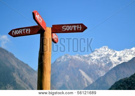 Signpost pointing into all cardinal directions