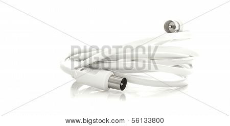 White Tv Coaxial Cable On White Background