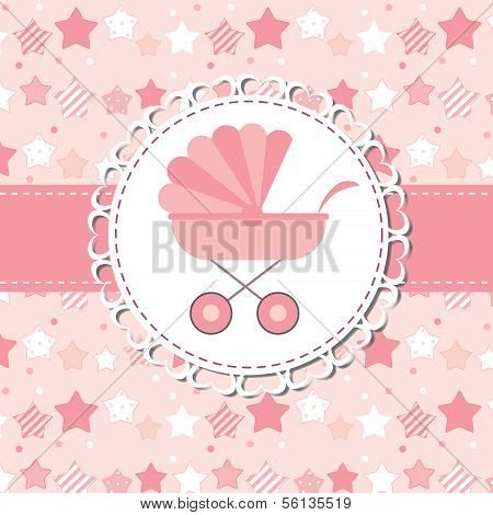 Vector Illustration of Pink Baby Carriage for Newborn Girl