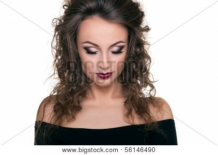 Beautiful Woman With Professional Make Up Closed Eyes