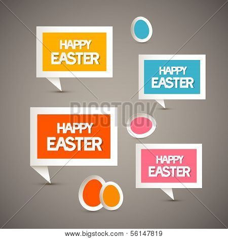 Retro Paper Tags With Happy Easter Title And Eggs