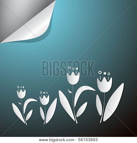 Abstract Vector Paper Flowers On Blue Background