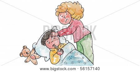 Sick Child Lying On The Bed