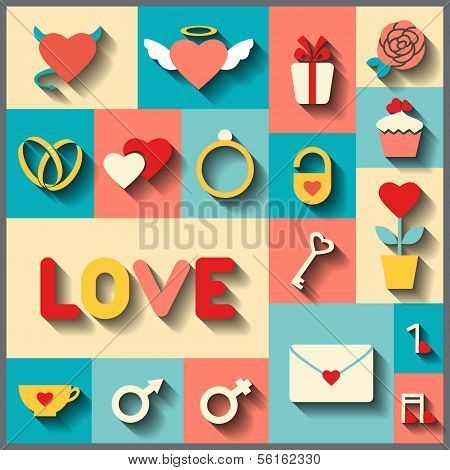 Flat Icons For Wedding Or Valentine's Day