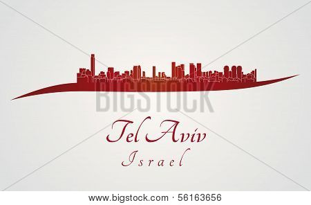 Tel Aviv Skyline In Red