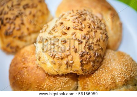 Fresh Bread Rolls With Sunflower And Sesame Seeds