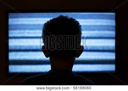 Boy watching television with noise