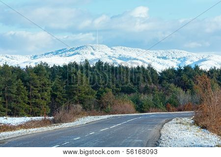 Winter Country Road And Mountain (ukraine).