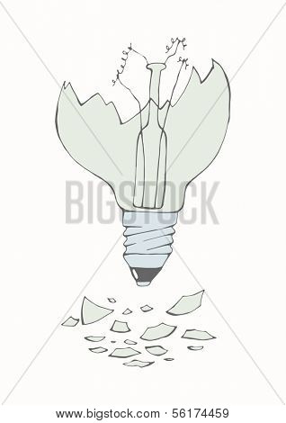 Hand drawn concept - broken light bulb