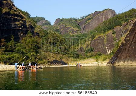 Bamboo rafting in Wuyishan mountains, China