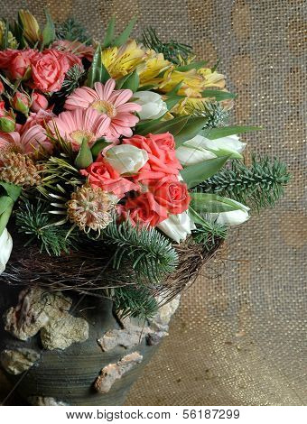 colourful flower and fir bouquet