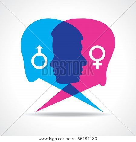 Male and female face make speech bubble