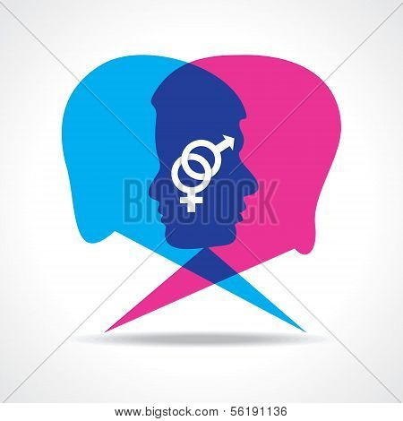 Male and female face make speech bubble