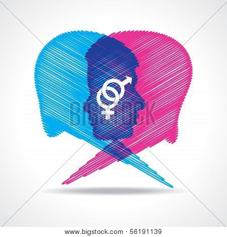 Sketched male and female face make speech bubble