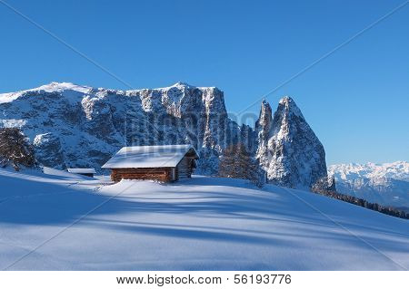 Typical Wooden Challet In The Dolomites