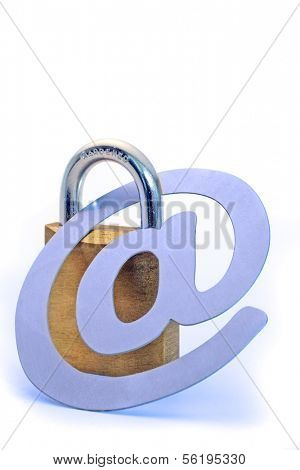 A massive lock secures a web sign.