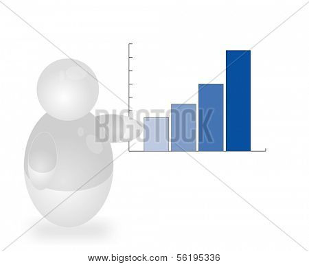 A stylized person presents an annual chart. All isolated white background.