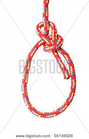 A fine knotted bowline in front of white background