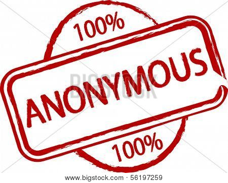 An illustrated stamp that says something is 100% anonymous. All on white background.