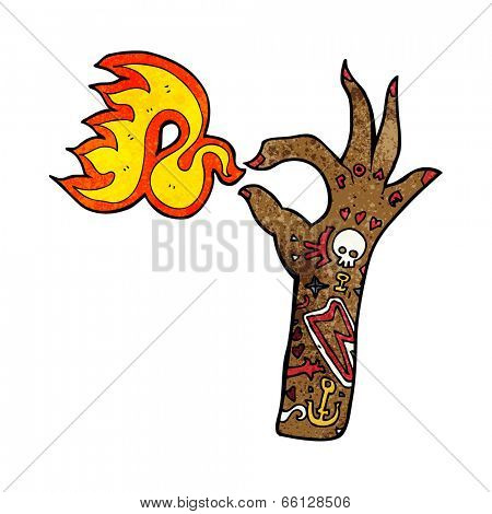 cartoon tattoo arm fire symbol