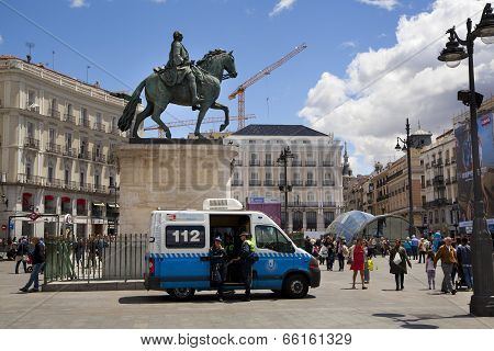MADRID, SPAIN - MAY 28, 2014: Madrid city centre, Puerta del Sol square one of the famous landmarks