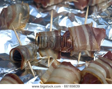 Prunes And Chiken Livers Wrapped In Bacon