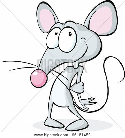 Cute Shy Mouse Isolated On White Background - Cartoon Illustration
